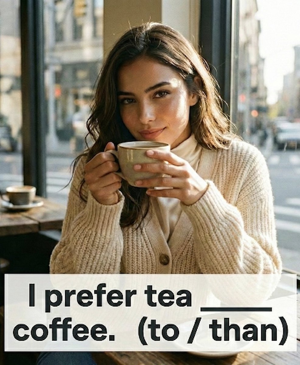 EngVibeDaily's tweet photo. When you just want a drink but the grammar hits you first. ☕️😂

'To' or 'Than'? Give me the right answer in the comments! 👇

#EnglishQuiz #GrammarFun https://t.co/vrmZQhGkdn