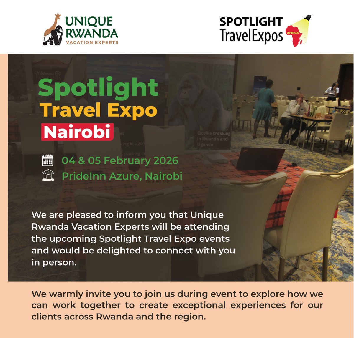 LegendaryRwanda's tweet photo. @LegendaryRwanda  will be attending Nairobi Spotlight! 🇷🇼✨
Visit our stand to connect, discuss better rates, tailor-made Rwanda experiences, and explore partnership opportunities.
Looking forward to meeting travel professionals in Nairobi! @visitrwanda_now @visitkenyacoast https://t.co/0IN67Wwk1x
