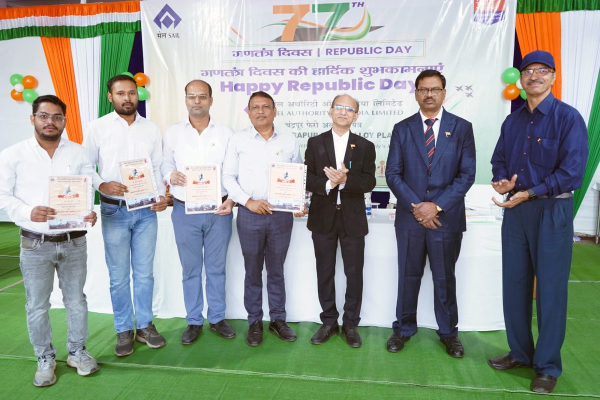 sailcfp's tweet photo. "77th REPUBLIC DAY" ceremony at SAIL-CFP commenced with unfurling of Tri-colour by ED-CFP, Shri. P Murugesan. Executives, Non-Executives, Contract Labour, General Public attended. Cultural program &amp; prize distribution followed. https://t.co/laaTvRgKdh