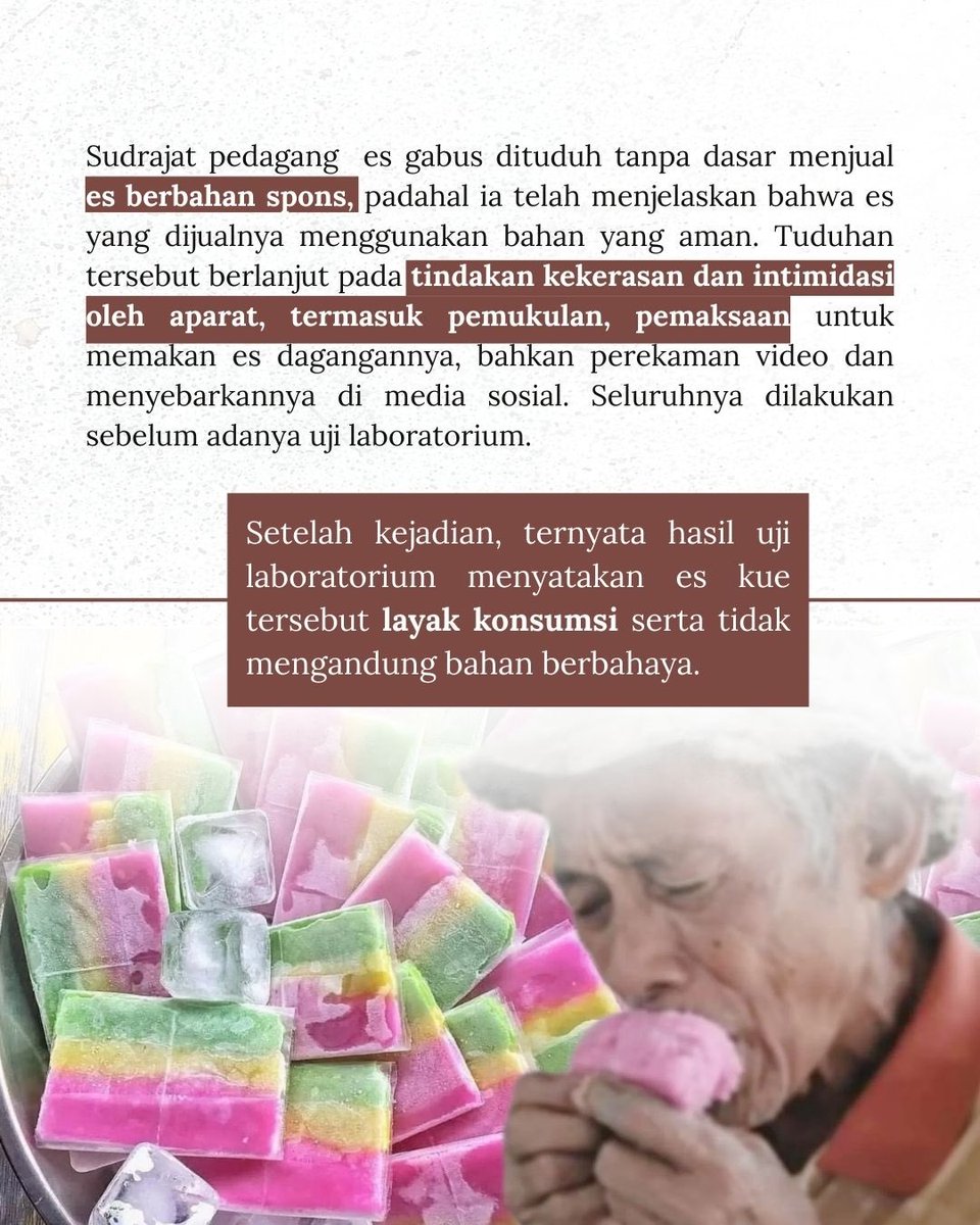 Kekerasan Aparat Terhadap Pedagang Kue Oleh Bhabinkamtibmas Dan Babinsa Adalah Pelanggaran Hak Asasi Manusia!

LBH Jakarta menyayangkan tindakan intimidasi dan kekerasan yang dilakukan Bhabinkamtibmas Aiptu Ikhwan Mulyadi dan Babinsa Serda Hari Purnomo terhadap Sudrajat, pedagang