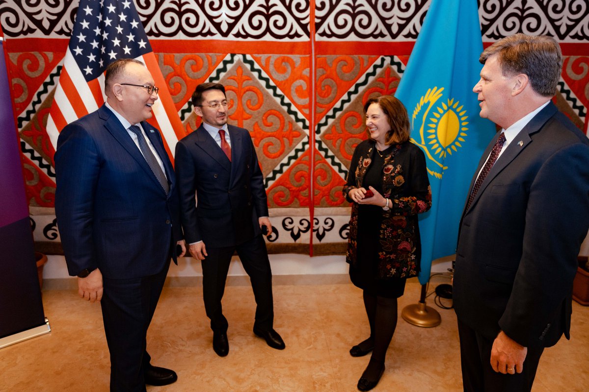 USembassyKAZ's tweet photo. Ambassador Stufft welcomed @LeidosInc leadership and Government of Kazakhstan officials to celebrate the next phase of Kazakhstan’s air traffic modernization.  The 🇺🇸U.S.– 🇰🇿Kazakhstan partnership in aviation will strengthen safety, resiliency, and prosperity for decades to come. https://t.co/oHT68pRF6f