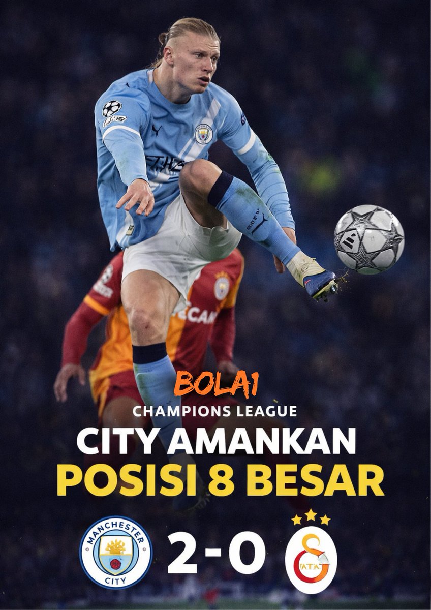 Fansbolaaa's tweet photo. MANCITY 

Manchester City meraih kemenangan meyakinkan saat menjamu Galatasaray pada matchday 8, The Citizens menang 2-0 sekaligus memastikan tiket lolos langsung ke babak 16 besar.

Situs rekomendasi : https://t.co/IIZYHfLbQR

#bola1 #championsleaguue #ManchesterCity https://t.co/upM2Ooc7cH