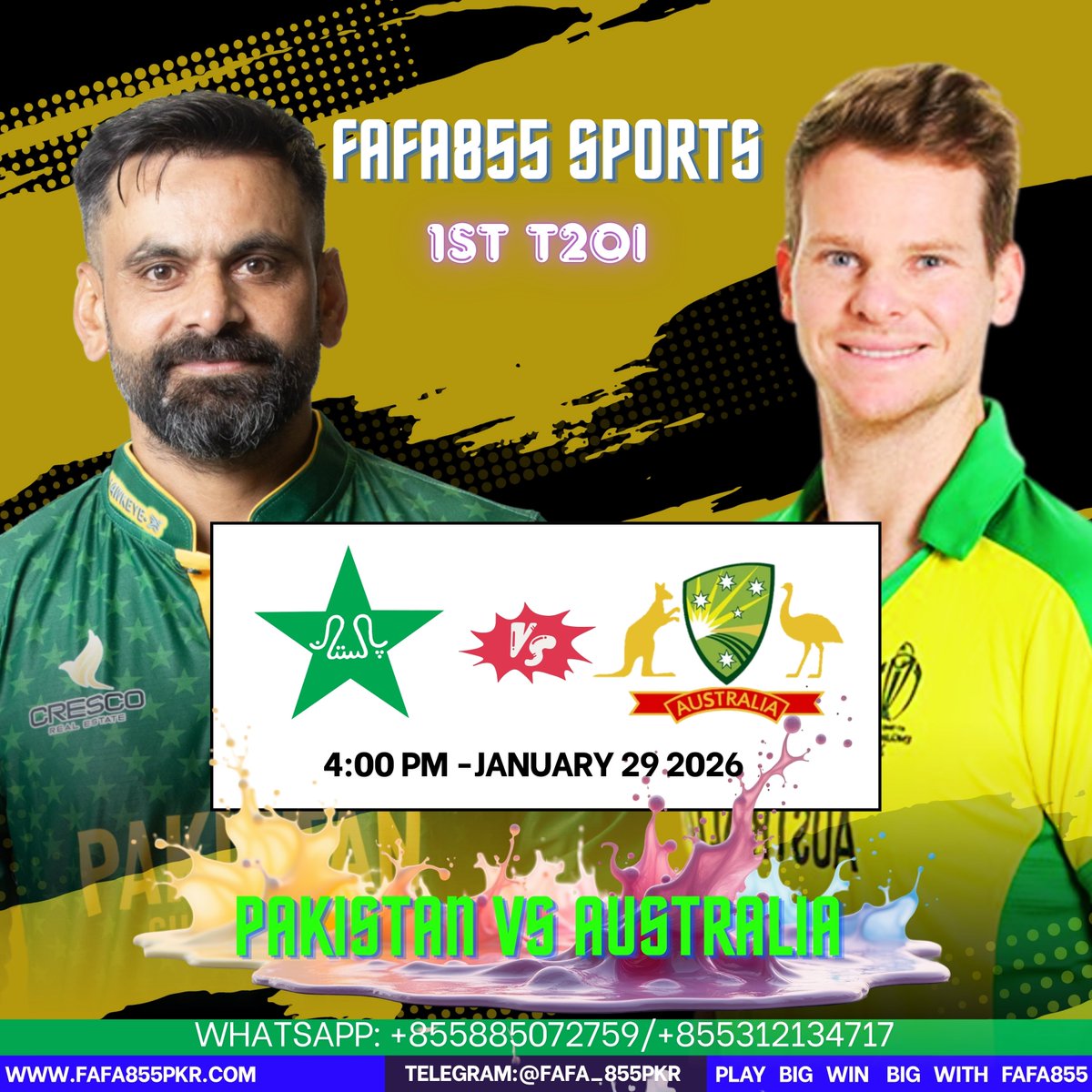 fafa855pkr's tweet photo. 🎉🔥 Pakistan vs Australia T20 – Let’s Win BIG! 🔥🎉
Get ready for an epic cricket battle — Pakistan 🇵🇰 takes on Australia 🇦🇺 in the 1st T20!
💰 Huge odds • Fast payouts • Live updates
🎁 Bonuses • Daily rewards • 24/7 support 

#FAFA855Pakistan #CricketTonight #PakVsAus https://t.co/HJcZiOBQta
