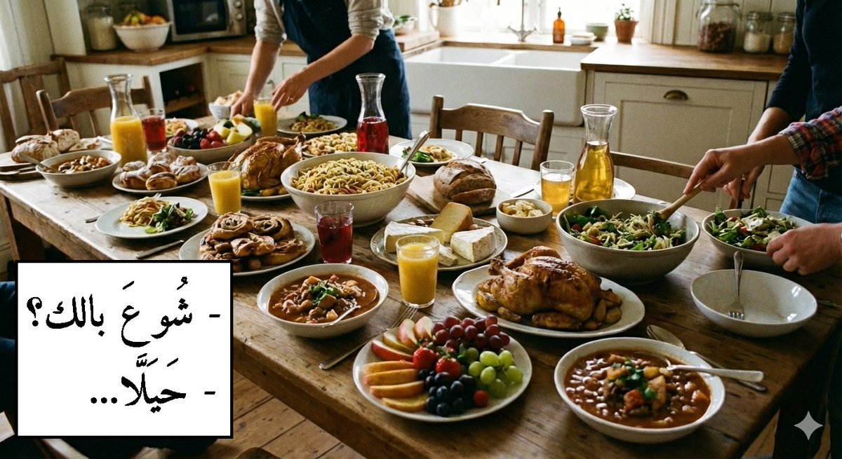 Sadly, I didn't write down the line that came before these two, so the dialogue looks incomplete. All I can do now is say that the two characters were discussing in #Lebanese #Arabic either lunch or dinner.
- What do you wanna eat?
- Whatever...
Source: آخر الليل

#عربي #لبناني