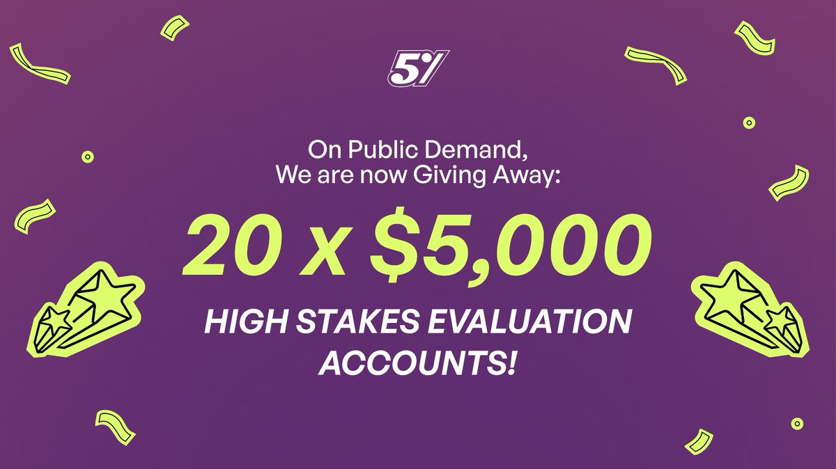 Due to overwhelming interest &amp; public demand, we’ve decided to upgrade the prize experience 
📌  ( signup on The5ers official site using a valid email + email confirmation screenshot shared)
📍 Join and sign up gleam.io/f9Xte/20x5k-hi…

#giveaway #trading #The5ers #highstakes
