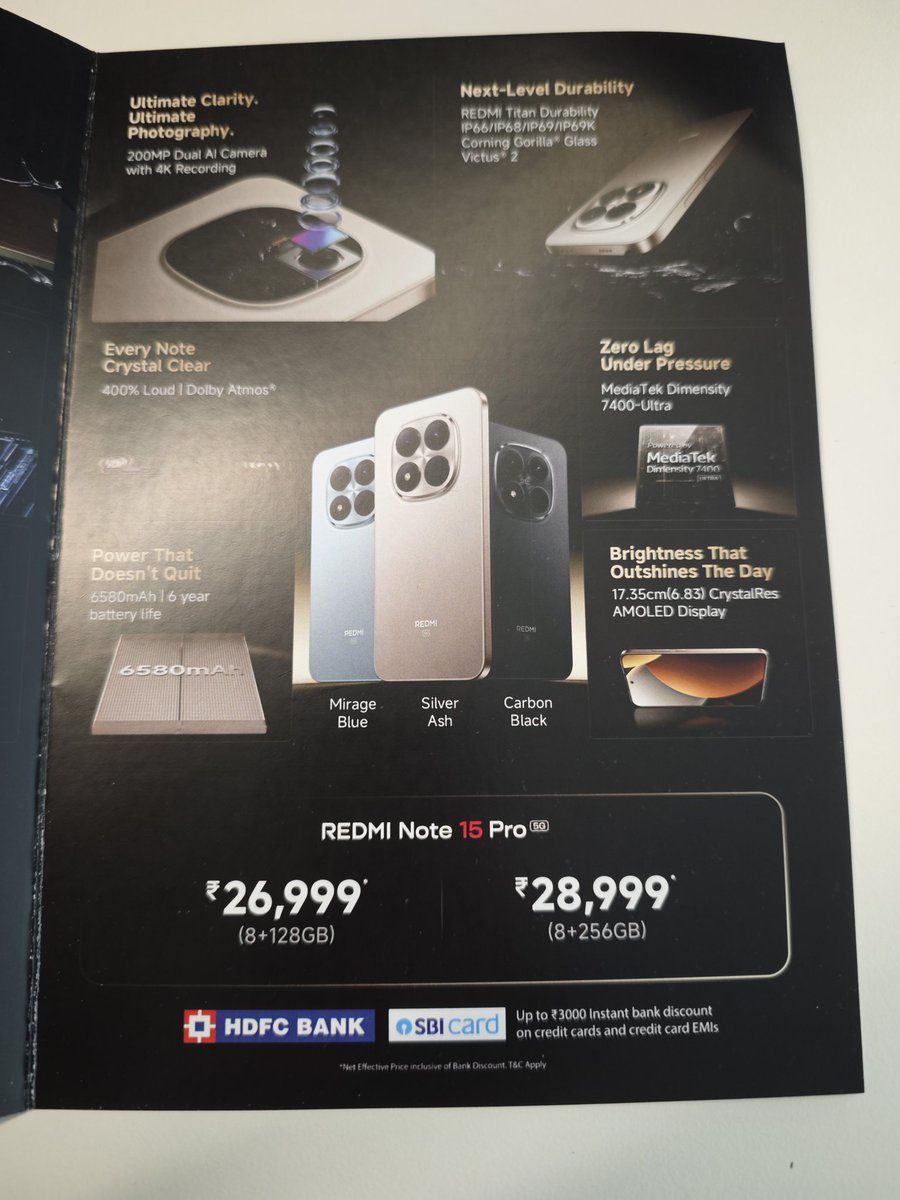 uvie08's tweet image. The wait is over! 🔥
Meet the #RedmiNote15ProSeries — power &amp;amp; perfection combined.

📸 #200MasterPixelCamera | 📱 6.83” CrystalRes AMOLED
🔋 6580mAh Battery | 🔊 400% Loud Stereo + Dolby Atmos

Starting at ₹26,999 💥
#SimplyBetter #XiaomiFansClub
@pixelwithme @XFCMumbai