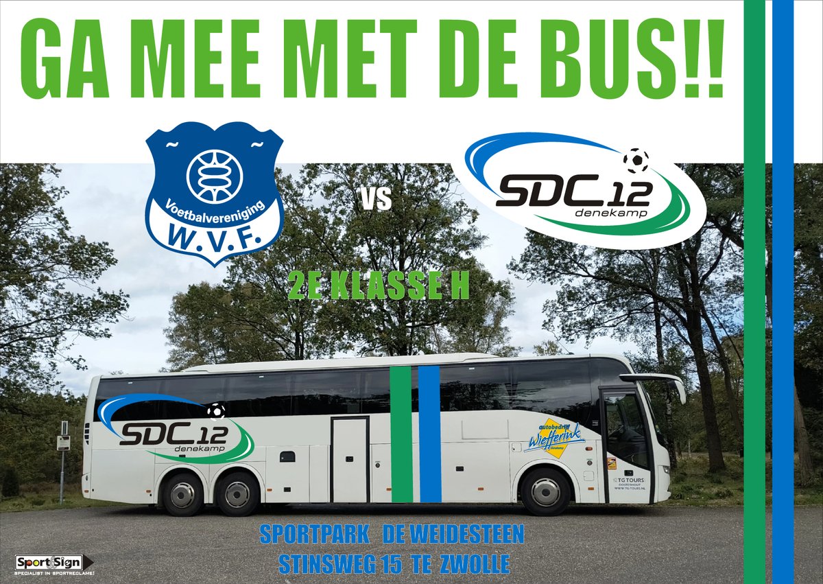 as zaterdag speelt ons 1e een uitwedstrijd bij <a href="/vvwvf/">WVF</a> in Zwolle. Om hen aan te moedigen en de goede start van de 2e competitiehelft een vervolg te geven gaan we samen met de bus. 
kosten 5,- pp. Vertrek: 11.45 uur. Sjaaltjes en mutsen zijn voorradig! Geef je op: 06 53 46 56 96