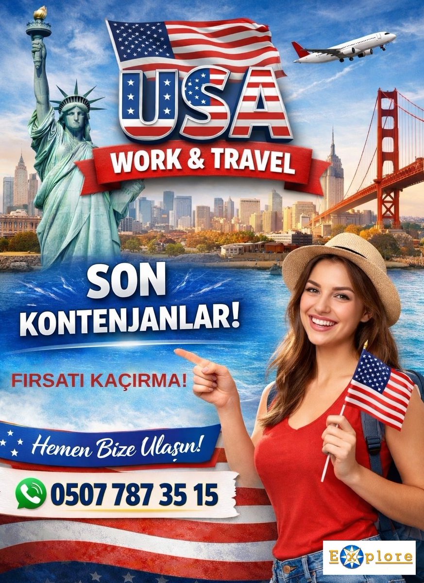 2026 yazını ABD’de geçirme hayalin hâlâ mümkün! ✈️
Work&amp;Travel programında Son Kontenjanlar" seni bekliyor.
💼 Yasal çalışma
🗣 İngilizce pratiği
🌍 Unutulmaz bir Amerika deneyimi
🎓 Üniversite öğrencilerine özel fırsat
⏰ Kontenjanlar hızla doluyor, geç kalma!
0507 787 35 15
