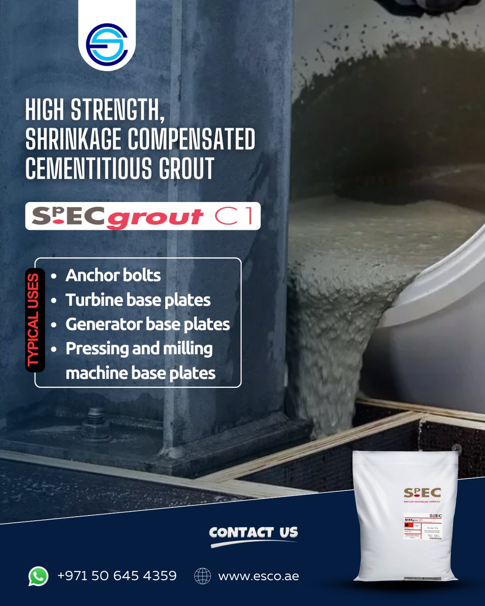Looking for a grout that guarantees strength and reliability?

SpECgrout C1 is engineered to deliver exactly that.

#SpECgroutC1 #Grout #CementitiousGrout #NonShrinkGrout
#Construction #ConstructionChemicals #ConstructionIndustry
#Grouting #CivilEngineering