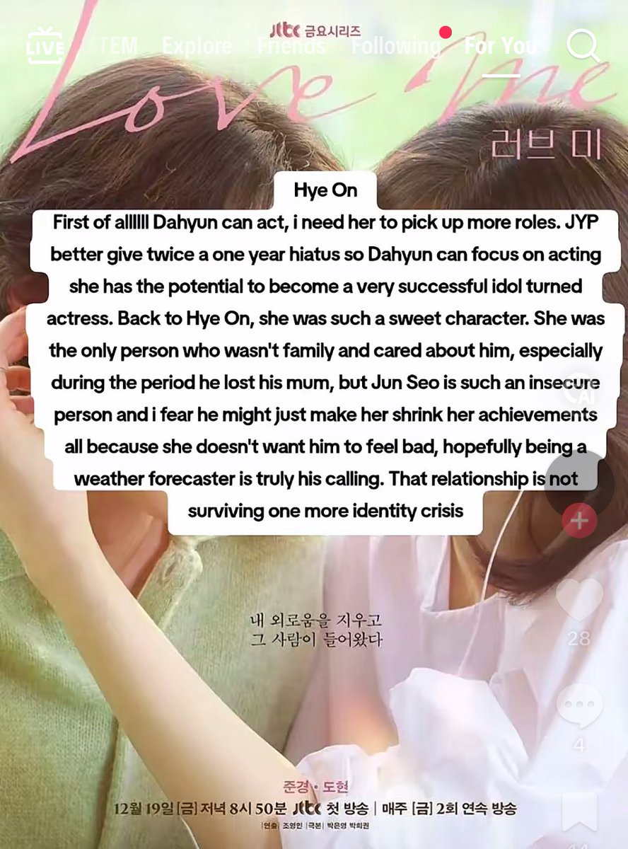 another review from casual kdrama fans re: dahyun’s acting in love me 🫶 (from the clock app!) 

def agree !!! she needs to pick up more roles