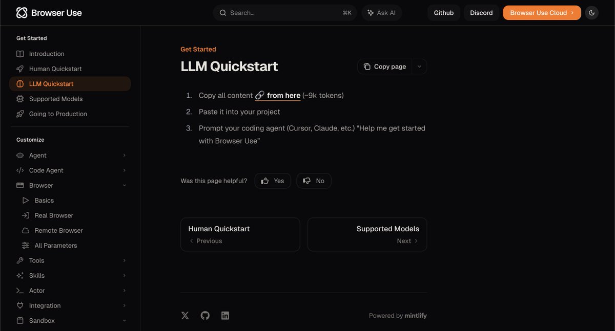 LLM Quickstart is a very smart thing by <a href="/browser_use/">Browser Use</a> and i think will be an industry standard in the next 6 months