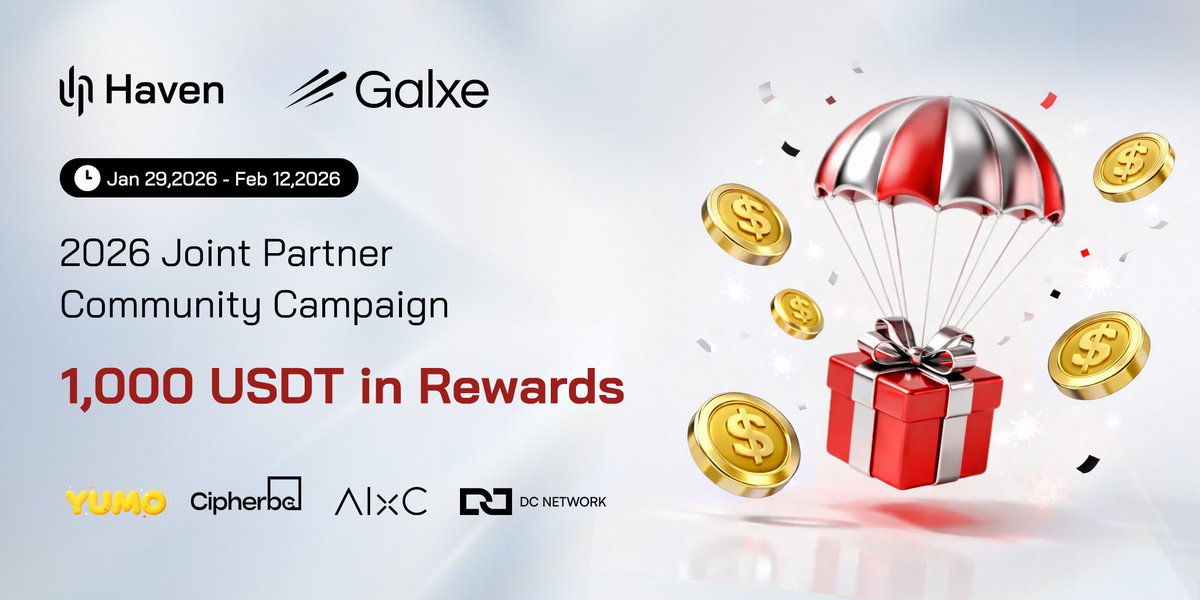 2026 Joint Partner Community Campaign — Now Live

<a href="/haven_rwa/">Haven</a> is teaming up with ecosystem partners to reward active builders and participants across Web3.
Follow to Earn — 1,000 USDT in Rewards 🎁

⏰ Campaign Period:
 Jan 29, 2026 – Feb 12, 2026

🤝 Partners:
 <a href="/yumo_ai/">YUMO</a> |