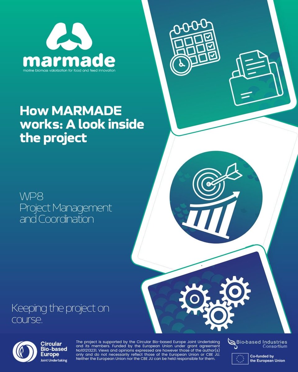 How MARMADE Works 🔍

👉 WP8 – Coordination &amp; Management
WP8 keeps MARMADE on track, ensuring smooth collaboration among 11 European partners and full alignment with CBE JU requirements. 🤝📅

Learn more: tinyurl.com/yey6vear #MARMADE #CBEJU #SSbD #Sustainability #Innovation