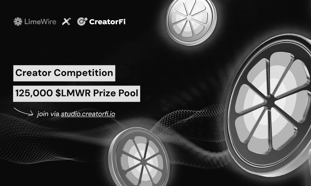 The <a href="/limewire/">LimeWire</a> x <a href="/TheCreatorFi/">Creatorfi</a> competition is here!

Compete for 125,000 $LMWR. 

The LimeWire Network growth is real
5M+ users and 400TB+ of data already on-chain. 

-​Connect X
-​Post about $LMWR
-​Win prizes

​ studio.creatorfi.io
Check the growth: lmwrscan.com