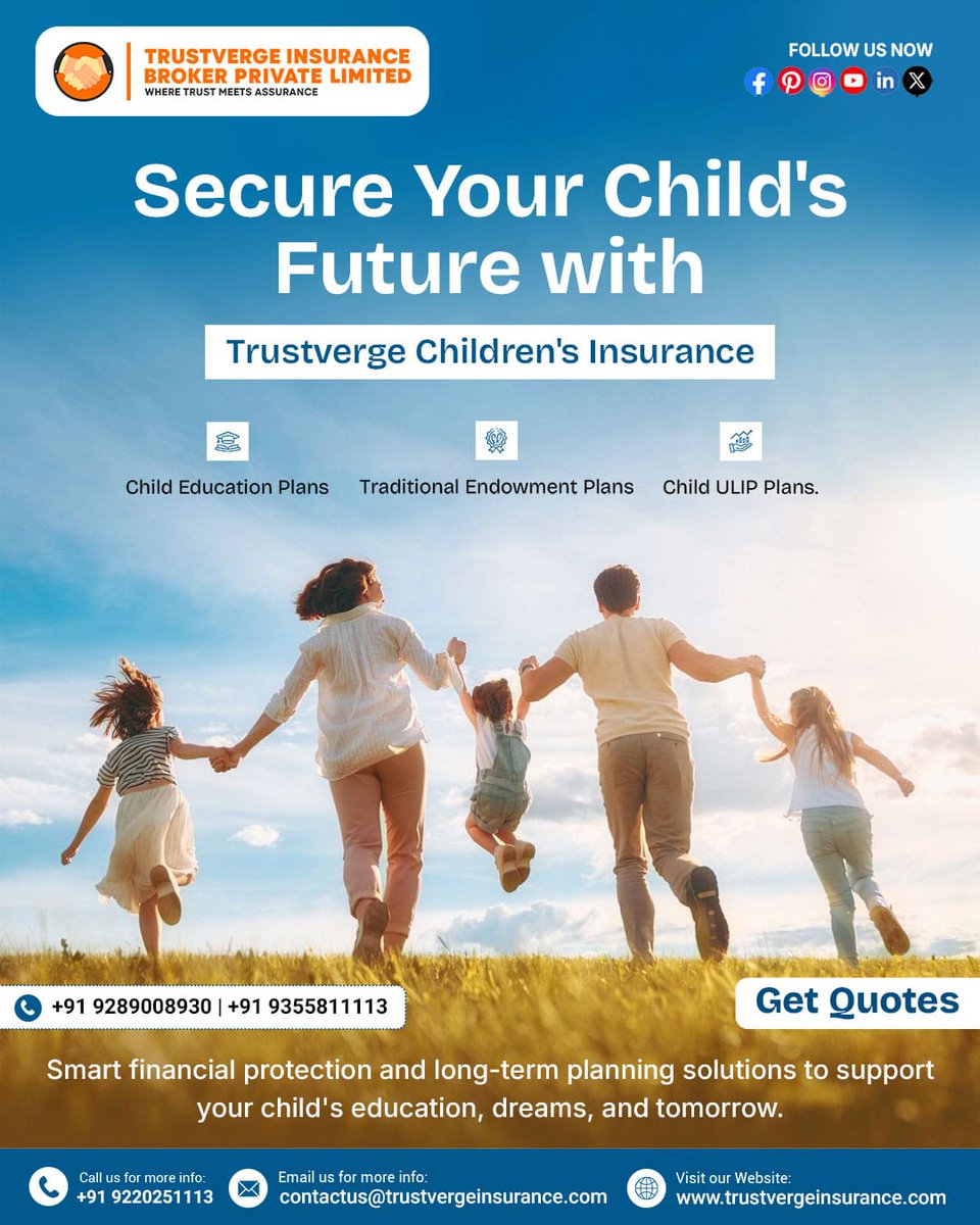 trustverge's tweet image. Secure your child’s future with confidence.
Trustverge Children’s Insurance helps you plan for education, milestones &amp;amp; long-term financial security.
✔ Education Plans
✔ Endowment Plans
✔ Child ULIPs
🌐 trustvergeinsurance.com 
#ChildInsurance #FinancialPlanning #SecureFuture