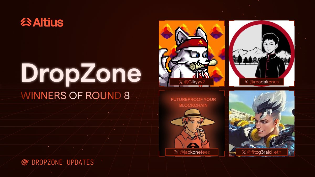 selballmer's tweet photo. Congrats to our Round 8 Drop Masters!

The first winners of the year and honestly, what a way to start. 

@AltiusLabs community never disappoints 🧡

Let's give them props ↓ https://t.co/xh7tBxRu0X