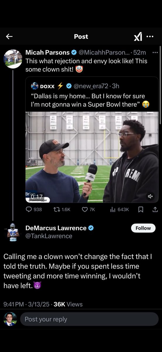 CooganMaddex's tweet photo. this whole exchange looking great for DLaw and horrible for the Cowboys rn https://t.co/xI74VjtpeZ