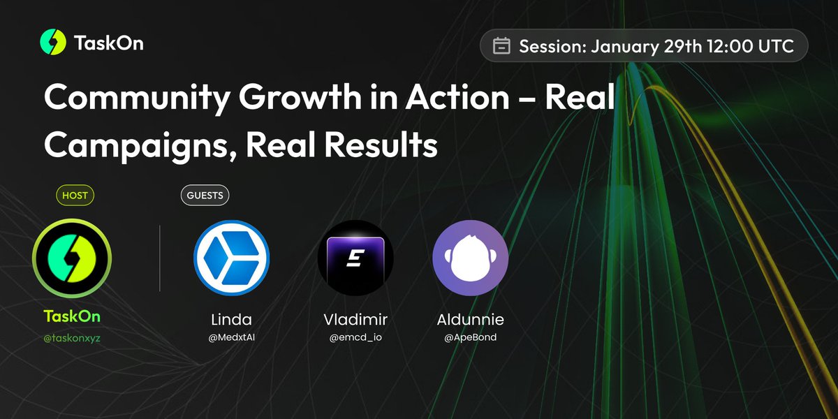 taskonxyz's tweet image. 🚀 Community Growth in Action — Real Campaigns, Real Results

Join TaskOn as we break down how real projects are driving measurable community growth 👇

🎙 @MedxtAI , @emcd_io  &amp;amp; @ApeBond 
🗓 Jan 29 | 12:00 UTC
Learn what actually works — not just hype.
👉 x.com/i/spaces/1RDGl……