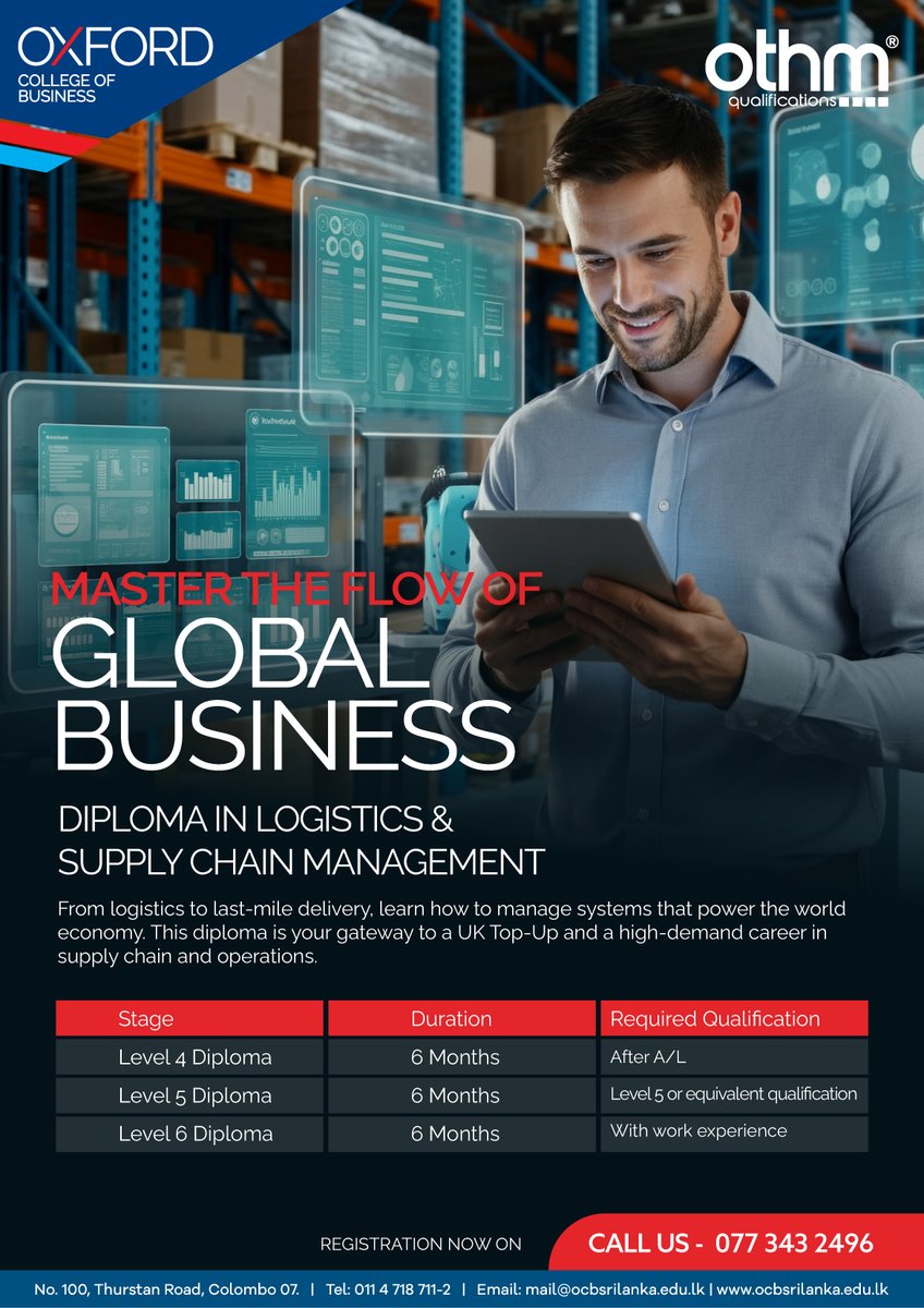 Drive Global Supply Chains – Launch Your Career in Logistics Today!
wa.me/94773432496
#lka #iContactLanka #SriLanka