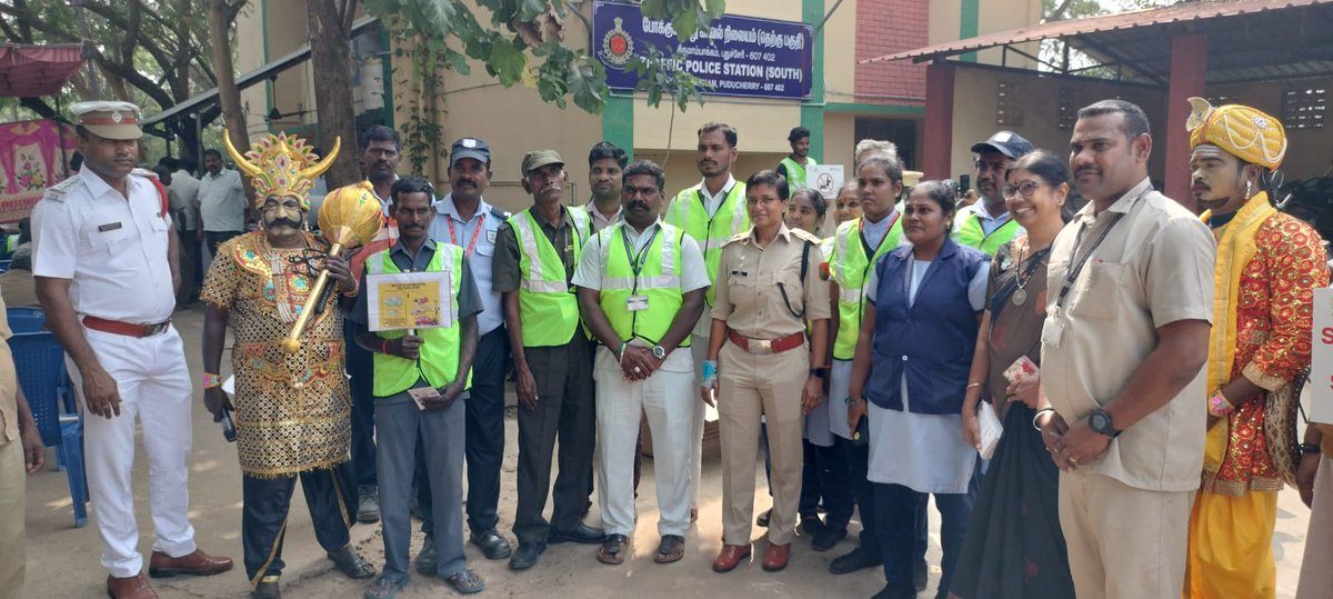 PondyTraffic's tweet photo. As part of National Road Safety Month 2026, Traffic Police Station (South), in association with ALERT NGO, conducted a First Aid and CPR Demo for the general public. Awareness pamphlets were distributed, followed by an eye camp for auto drivers  by Aravind Eye Hospital. https://t.co/X2XF5PO8W8