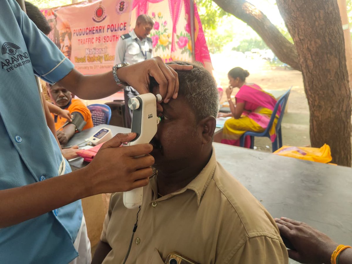 PondyTraffic's tweet photo. As part of National Road Safety Month 2026, Traffic Police Station (South), in association with ALERT NGO, conducted a First Aid and CPR Demo for the general public. Awareness pamphlets were distributed, followed by an eye camp for auto drivers  by Aravind Eye Hospital. https://t.co/X2XF5PO8W8