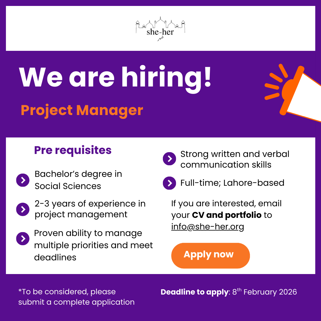 Sheher_Pakistan's tweet photo. 📢 We are #hiring a Project Manager

Role includes managing projects from inception to completion, coordinating timelines, leading internal &amp; external communications, managing grants-related work, and providing executive support to senior leadership. 
Deadline: 8th February, 2026 https://t.co/2FLzf66r0N