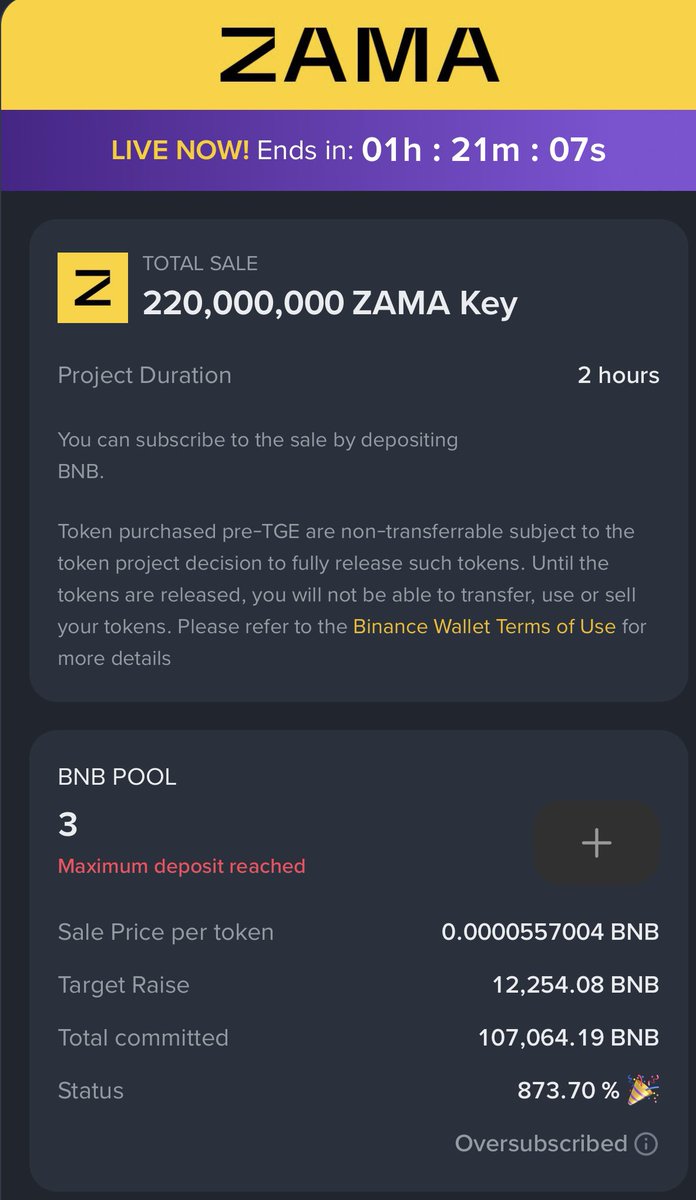 200k BNB subscribes for sure 🤭
#Binance #PrimeTGE #ZAMA