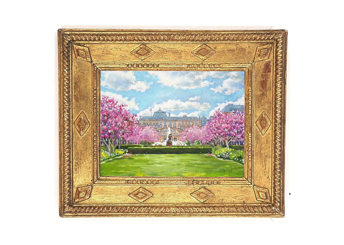 パリのお花見 』油絵 F4号 春のパリ、植物公園の名物の花は