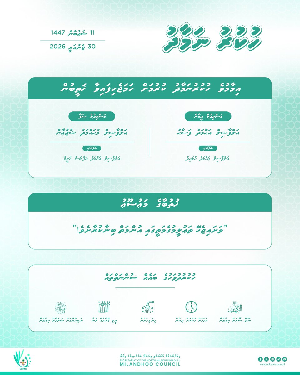 30.01.2026 ވަނަ ދުވަހު ހުކުރު ކުރުމަށް ހަމަޖެހިފައިވާ މިސްކިތްތަކާއި އިމާމުވެ ހުކުރު ކުރުމަށް ހަމަޖެހިފައިވާ ބޭފުޅުން.