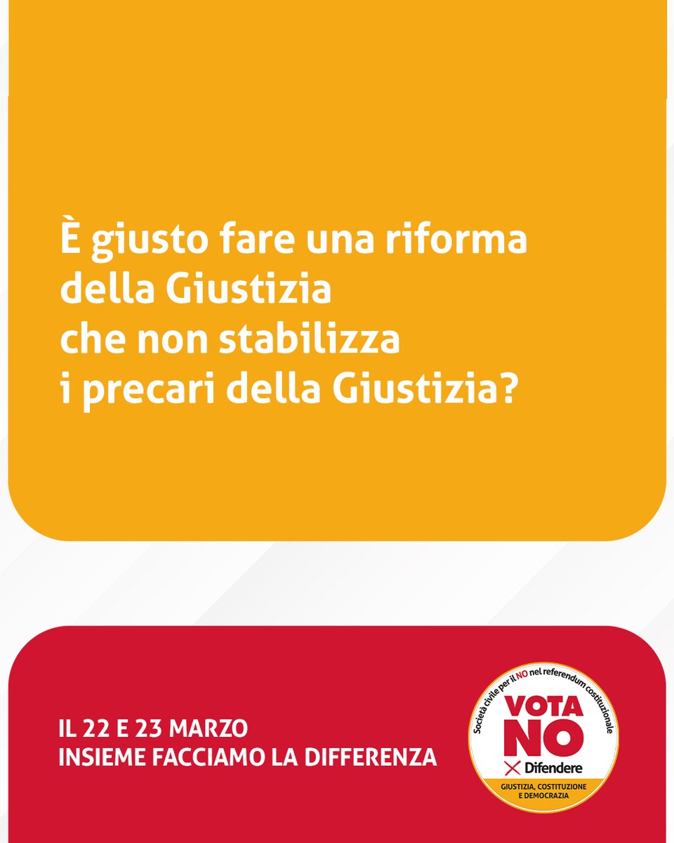 “È giusto fare una riforma della Giustizia che non stabilizza i precari della Giustizia?”

La Legge Meloni/Nordio non aumenta il personale e non regolarizza i 12mila precari della Giustizia. Il 22 e 23 marzo vota NO a questa riforma, che non aiuta a velocizzare la giustizia né a