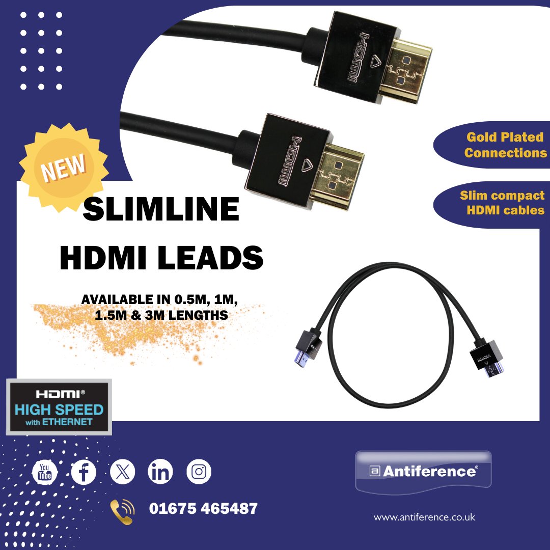 antiference's tweet image. Now available: 4K HDMI Slimline Cables from Antiference.
A neat HDMI solution designed for reliable 4K UHD installations.
🔗 antiference.co.uk
#Antiference #4KHDMI #AVInstall