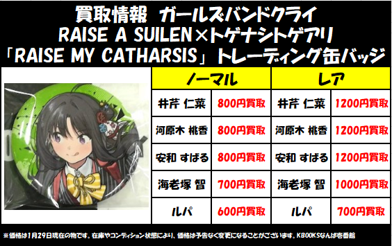 買取情報】ガールズバンドクライ ・RAISE A SUILEN×トゲナシトゲアリ