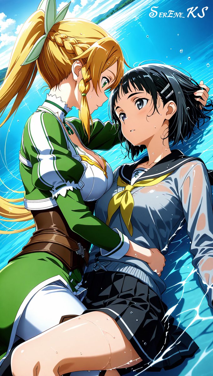 sk_moonego0905's tweet photo. 水面シリーズ第5弾。今回は、キリトの義妹である直葉(リーファ)です❤️

仮想と現実が優しく重なる、儚い瞬間を切り取ってみました✨  
同一の存在がこんなに近くて…どうかな？

This illustration is SFW.
No nudity, no suggestive intent

#リーファ 
#桐ヶ谷直葉 
#SAO 
#AIイラスト https://t.co/gOryyYpPZY