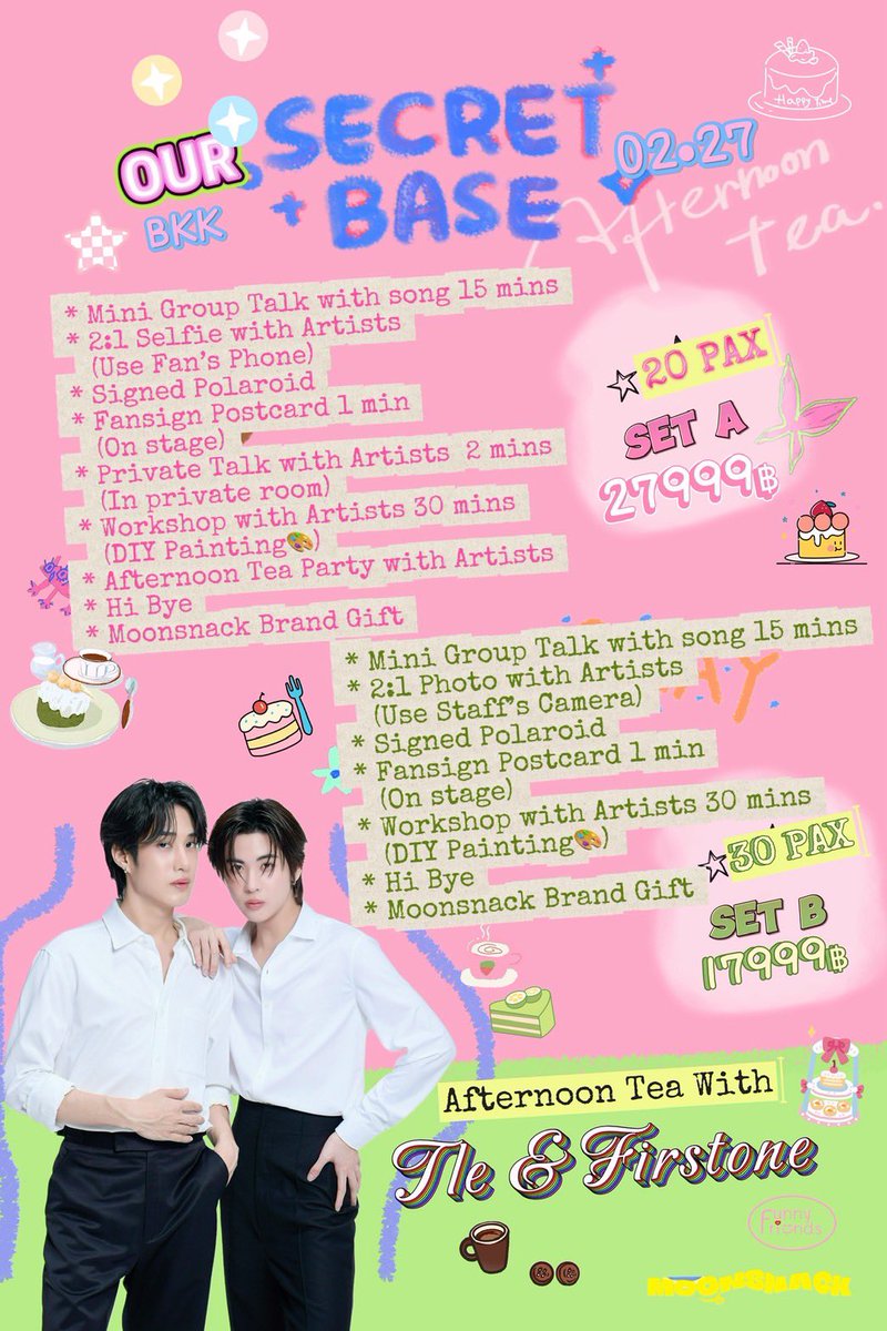FunnyfriendsEnt's tweet image. “OUR SECRET BASE”
Afternoon Tea with TLE &amp;amp; FIRSTONE

ฐานลับที่พร้อมมอบความสุข และช่วงเวลาพิเศษ ~ ⛺️ @TLE_mtm &amp;amp; @firstone_wnk พร้อมเปิด Secret Base ให้ทุกคนมาร่วมเป็นส่วนหนึ่งในวันที่ 27 กุมภาพันธ์ 2569 เวลา 12:00 น. เป็นต้นไป✨

🕯️ Limited Seats Only
SET A : 20 pax
SET B : 30 pax…