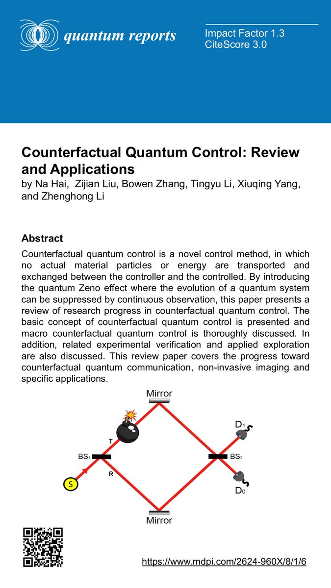 QMdpi's tweet photo. The latest review paper in @QMdpi, read it at: https://t.co/hh4xIBR2Xn
Counterfactual Quantum Control: Review and Applications
#counterfactual_quantum_control
#nonlocality
#quantum_interference
#interaction_free_measurement
#quantum_Zeno_effect
@MdpiPhysci https://t.co/e7AmflOw4L