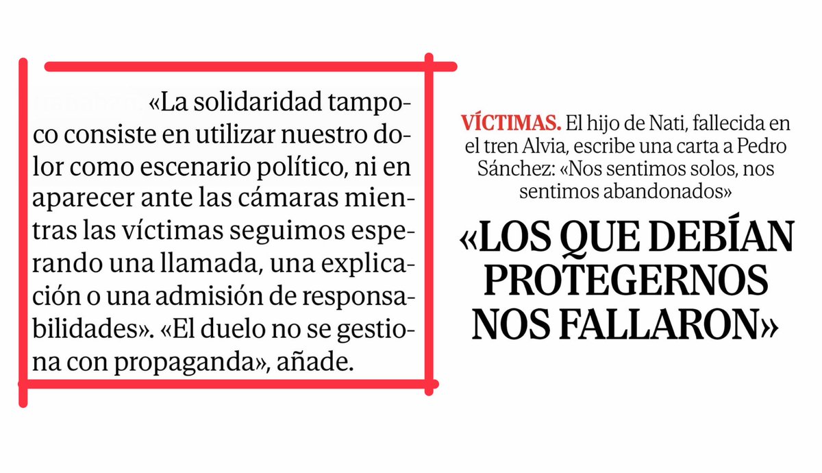 Impresiona esta parte de la carta que un hijo de una de las víctimas del Alvia escribe a Jisperson 
“EL DUELO NO SE GESTIONA CON PROPAGANDA”
Me quito el sombrero.
⁦⁦<a href="/elmundoes/">EL MUNDO</a>⁩