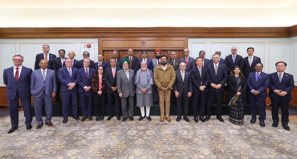 HardeepSPuri's tweet photo. Deeply privileged to be present at the high-level roundtable chaired by PM Sh @narendramodi Ji with 27 CEOs and senior corporate dignitaries representing leading global and Indian energy companies and institutions in New Delhi during the ongoing India Energy Week 2026.
This is the 9th edition of the interaction. The feedback from these interactions provides important inputs used in our policymaking.

PM Modi Ji observed that India stands ready as a reliable and trusted partner across the entire energy value chain even as the global energy landscape is marked by uncertainty. We import our energy from 40 sources and LNG from 18 sources; and export petroleum products to more than 150 nations.

PM Modi Ji also drew attention of the participants to significant investment opportunities in India’s rapidly evolving and expanding energy sector.
With regulatory reforms such as ORDA, & PNG Rules alongwith expanded bidding opportunities in OALP-X, Special CBM Rounds, DSF-IV, fiscal & commercial incentives and improved data access & risk reduction India offers significant offshore & onshore potential of $100 Billion.

Energised by ‘One Vision One Grid’ vision towards 15% gas mix, 100% CGD network etc, the gas value chain offers 72 Billion opportunity. 
India, which is the world’s 4th largest refiner also offers a 87 Billion opportunity in refining and petrochem; and with India accelerating the adoption of alternative fuels, the initiative offers a 100 Billion opportunity.

The CEOs conveyed their admiration for India’s reforms and strong economic growth, & expressed excitement about participating in India Growth Story. They also expressed their keen interest in expanding and deepening their business presence in India, as a result of policy stability, reform momentum, and long-term demand visibility and India’s decisive role in the global energy demand-supply balance.

@PMOIndia @PetroleumMin @TheSureshGopi @PIB_India @IndiaEnergyWeek @MEAIndia 

@TotalEnergies @bp_plc @vitol_oil @HyundaiCEIndia @LanzaTech @Vedanta_Group @IEF_Dialogue @Excelerate_EE @WoodMackenzie @trafigura @ReNewCorp @investindia @mygovindia @transformIndia