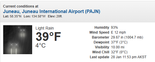 Just before 3am here on the Gulf Coast and just before midnight Alaska time, nearly all areas in southeast Louisiana and south Mississippi are colder (some by over 10°F lower) than Alaska's state Capital in Juneau. <a href="/NWSJuneau/">NWS Juneau</a>