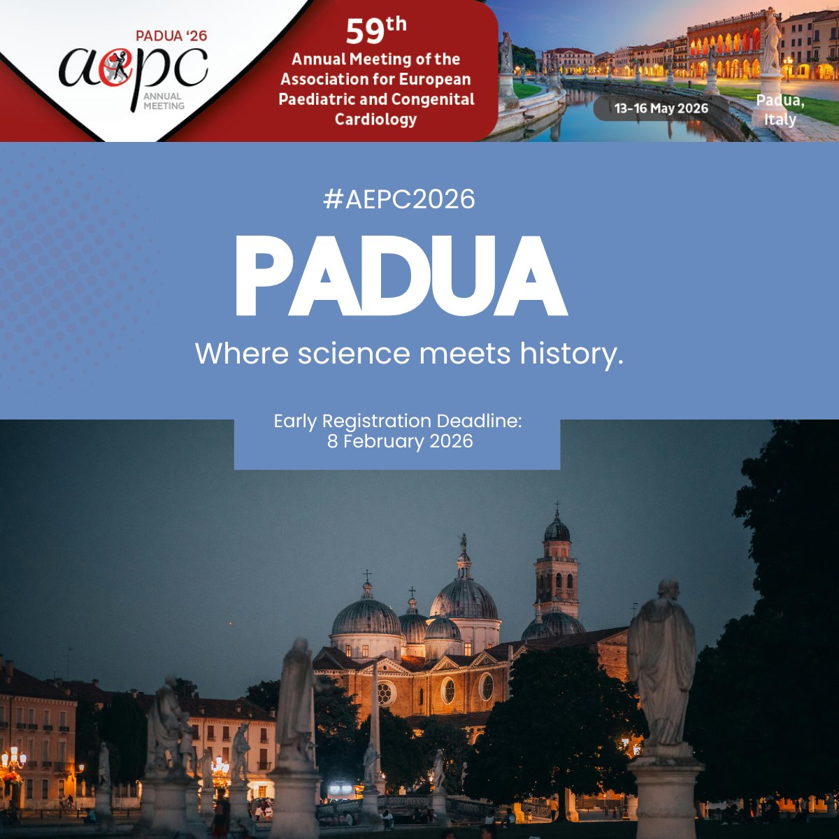 AEPCcongenital's tweet photo. Set beside Prato della Valle, one of Europe’s largest public squares, the Basilica of Santa Giustina is a standout landmark in Padua and a beautiful spot to explore during #AEPC2026.

🔗 https://t.co/6EBA5WQx7T https://t.co/xZ9hj4KzaJ