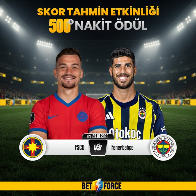 betforceturkiye's tweet photo. 🏆 #BETFORCE İle UEFA Özel  #NAKİT Etkinlik

FSCB🆚   FENERBAHÇE

💰Skoru  Doğru Tahmin Et 5️⃣0️⃣0️⃣₺ NAKİT Ödül Kazan

📌Rt+ Fav + 5 Arkadaşını Etiketle ,  🖍 Etkinlik Katılım Formu : https://t.co/cG1UgwMcGE https://t.co/l50PQ4ZOHx