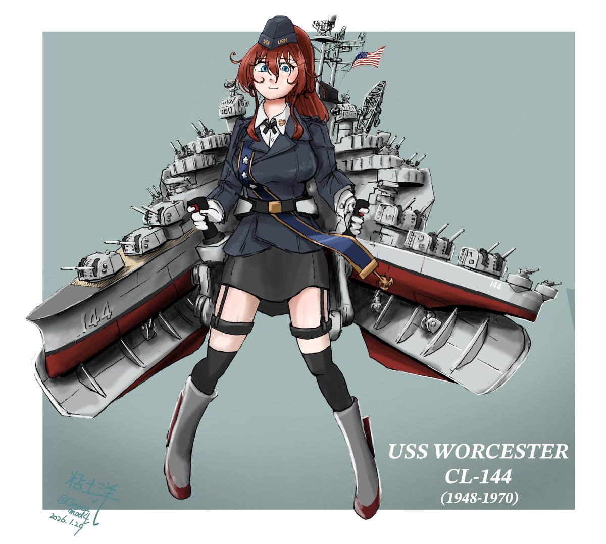 出来ました。全然軽くない軽巡洋艦のウースターさんです！