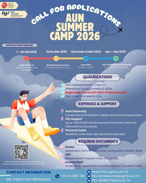 PSUinter's tweet photo. Apply for AUN Summer Camp 2026!
Deadline: 28 February 2026 
via https://t.co/nzqhlzf5ck
More info: https://t.co/DRNCknFgBj https://t.co/qcO0lEEkNW