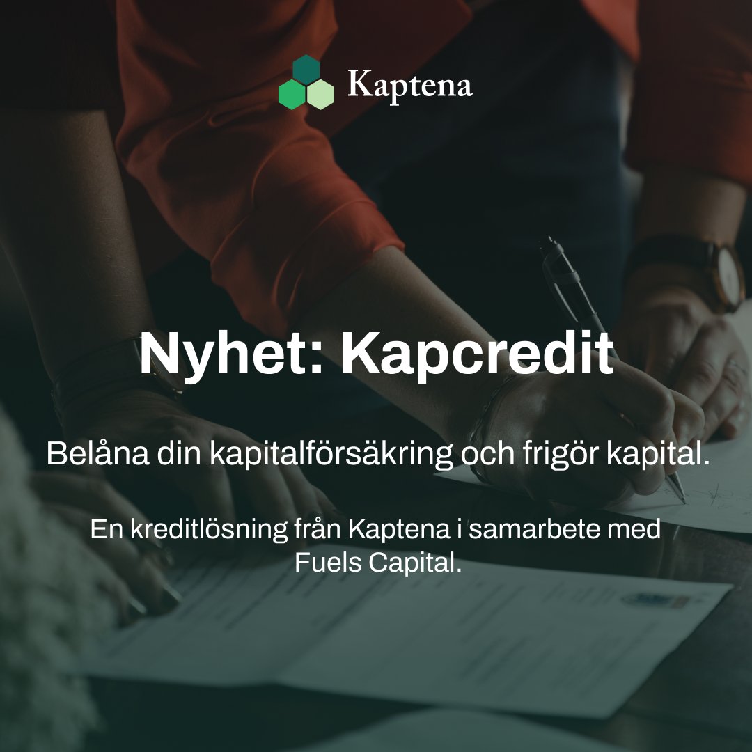 kaptenaab's tweet photo. Kaptena introducerar Kapcredit – ett komplement för ökad finansiell flexibilitet

Ibland uppstår behov av likviditet. Som ett komplement till vårt övriga erbjudande erbjuder vi därför Kapcredit, i samarbete med Fuels Capital.

Läs mer om tjänsten här: https://t.co/wJmz3v0KgB https://t.co/iObIegaav6