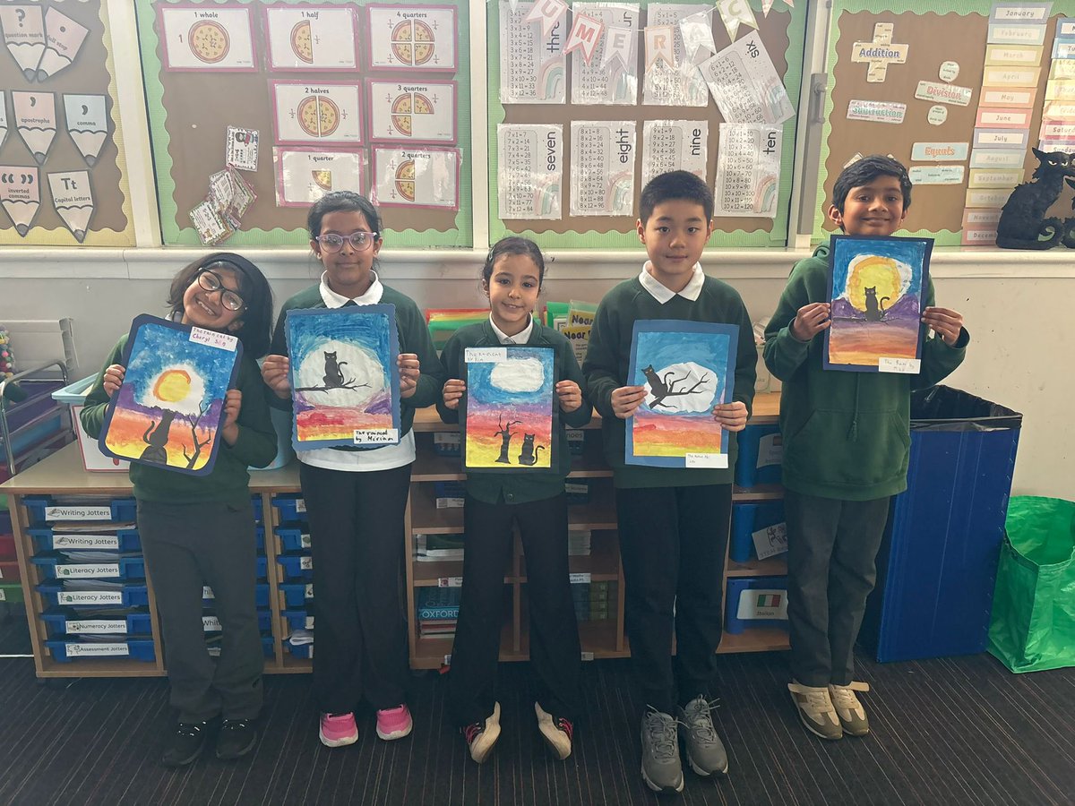 stpatrickspri's tweet photo. Something spooky is happing in P4/5 👀🐾 Two mysterious black cats paid us a visit and left a secret letter! We painted striking cat silhouettes and created fabulous story maps full of imagination. #TalkforWriting✨🐈‍⬛ https://t.co/opyMDfuG3p