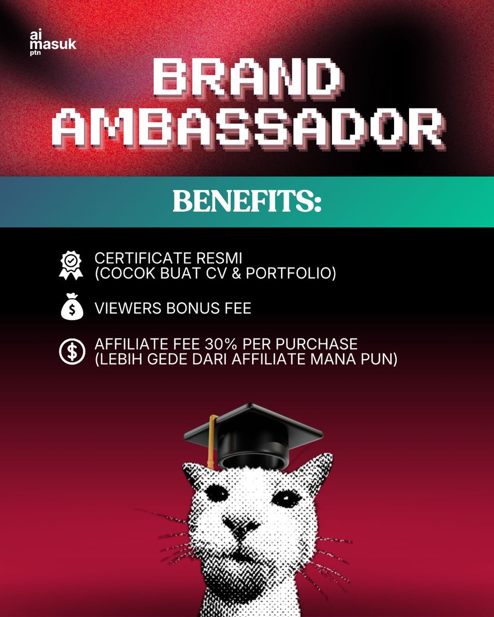 aimasukptncom's tweet photo. 🎓 BUILD YOUR PERSONAL BRAND IN EDUCATION

Suka bikin konten seputar sekolah, UTBK, atau life as a pejuang PTN?
Sekarang waktunya konten kamu punya impact &amp; value nyata 🚀

#BrandAmbassador #SNBT #PejuangPTN #UTBK2026 #studycreator https://t.co/zk3qtvx5xj