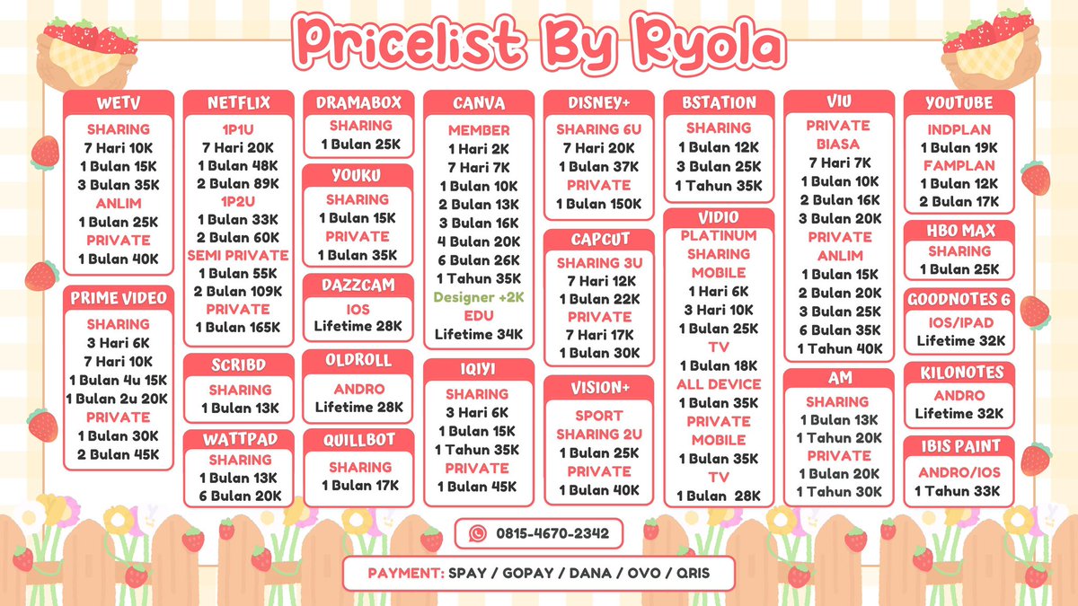 mikasaszel's tweet image. 🦕 BELI YU APLIKASI PREMIUM BY RYOLA FULL GARANSI TRUSTED 🦕

&amp;lt;VIU WETV CANVA ALIGHT MOTION KILONOTES CAPCUT IQIYI SCRIBD NETFLIX YOUTUBE PRIME VIDEO BSTATION VIDIO DAZZCAM OLDROLL WATTPAD QUILLBOT&amp;gt;

☎️ wa.me/6281546702342

t.wtb wts jual beli sewa akun
#zonauang zonajajan 17