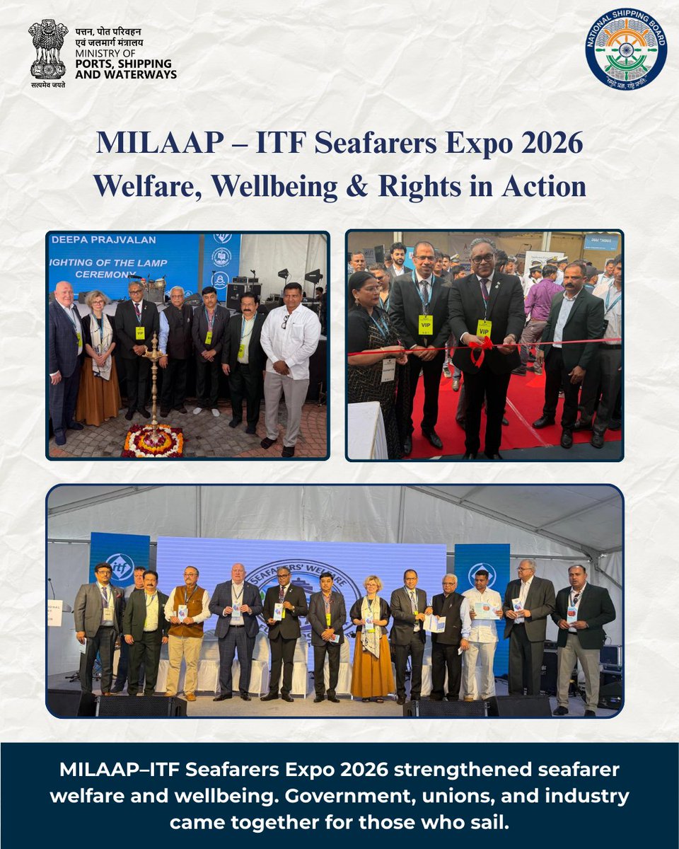 Seafarer welfare took centre stage at the MILAAP–ITF Seafarers Expo 2026 in Mumbai.
Government, unions &amp; industry came together to strengthen wellbeing, dignity and rights. ⚓