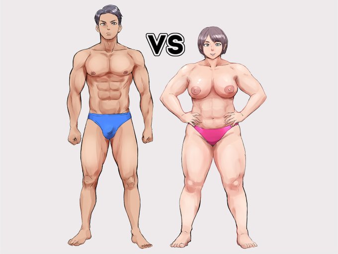 男体女体の比較ラクガキ 女性側は固太りタイプ? 筋肉と脂肪がみっちり詰まってパンパンに張ってるイメージ
