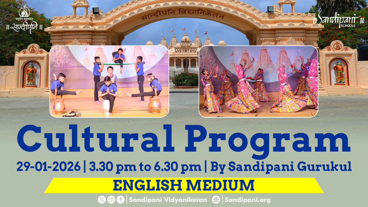 sandipanipbr's tweet photo. Annual Function of Sandipani Gurukul English Medium School, showcasing the vibrant talent and boundless creativity of Sandipani Vidyaniketan, Porbandar.

▶️https://t.co/77sWQdaTpv

#SandipaniSchools 
#EducateSomeone @PPBhaishri https://t.co/i9ASlw9LEp