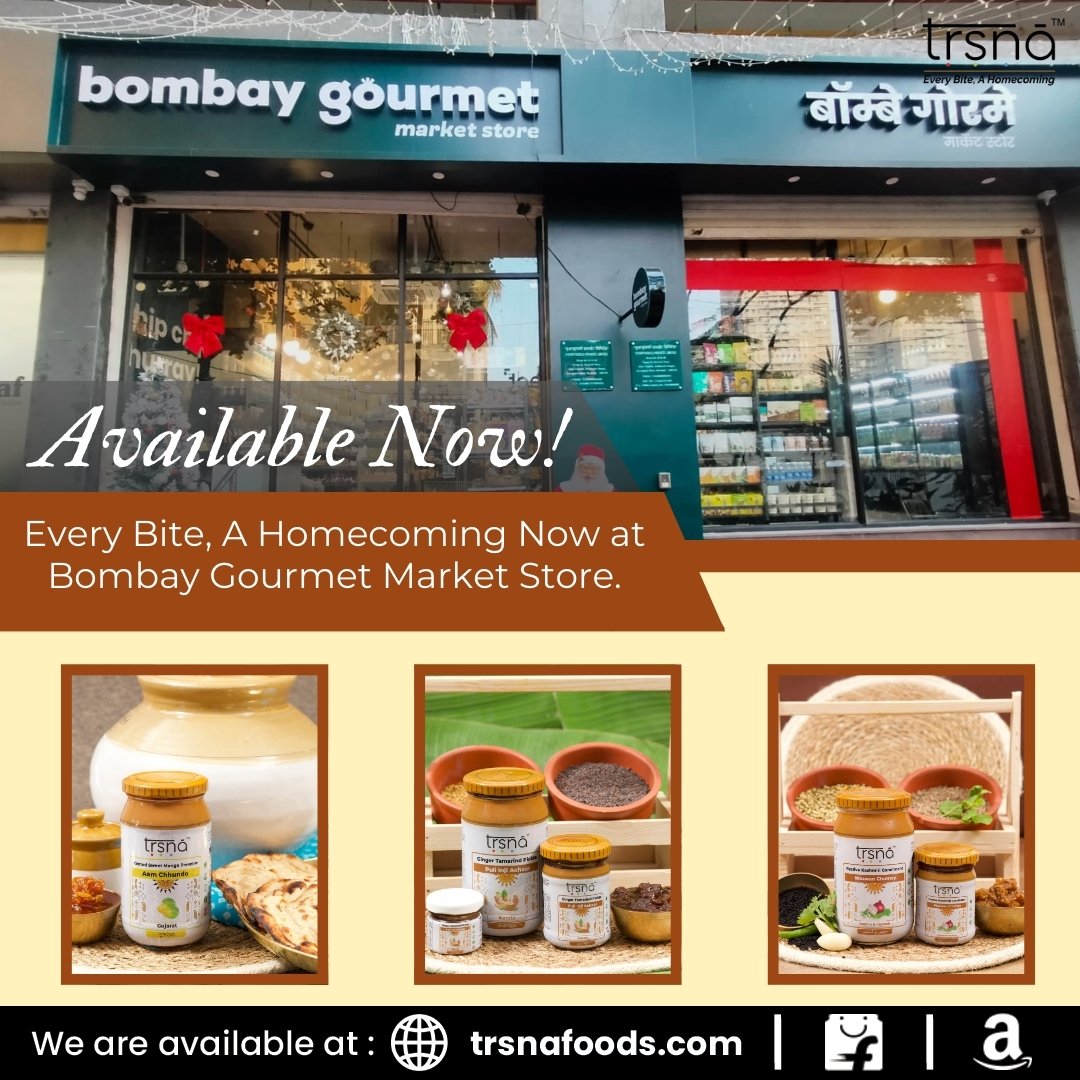 TrsnaF's tweet photo. 📍Now Available at Bombay Gourmet!

 Experience the authentic taste of Trsna just like home.
Now available at Bombay Gourmet – Thane, Goregaon &amp; Bangalore.
 Experience the goodness of tradition in every spoon. 

 #TrsnaFoods #BombayGourmet #Thane #Goregaon #Bangalore https://t.co/ywnY1Bcai6
